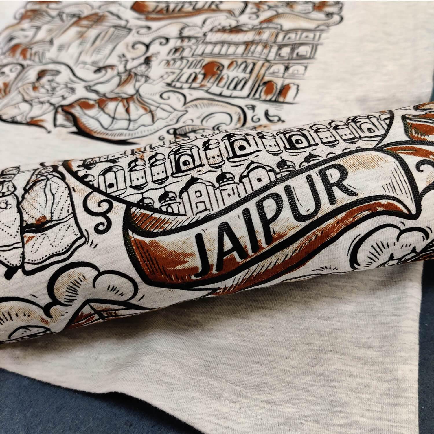 Jaipur Doodle - White Melange T-Shirt - Raahi