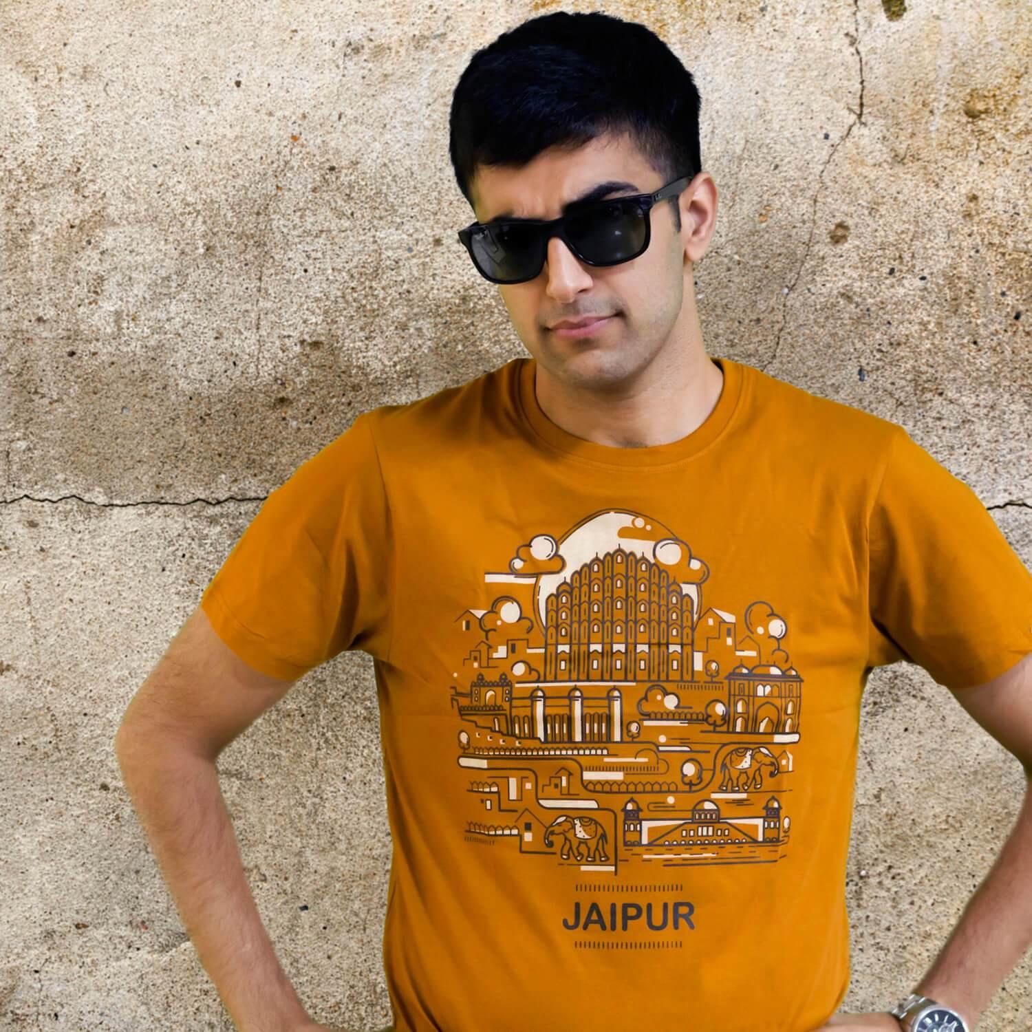 Jaipur Line Art - Golden Brown T-Shirt - Raahi