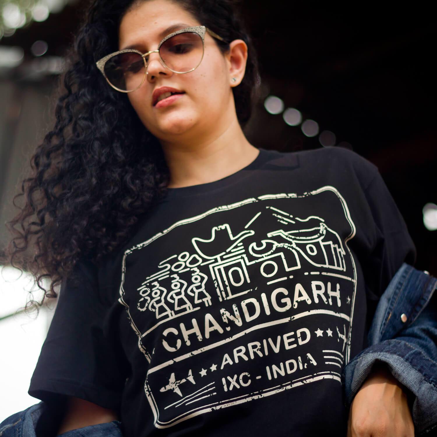 Chandigarh Stamp - Black T-Shirt - Raahi