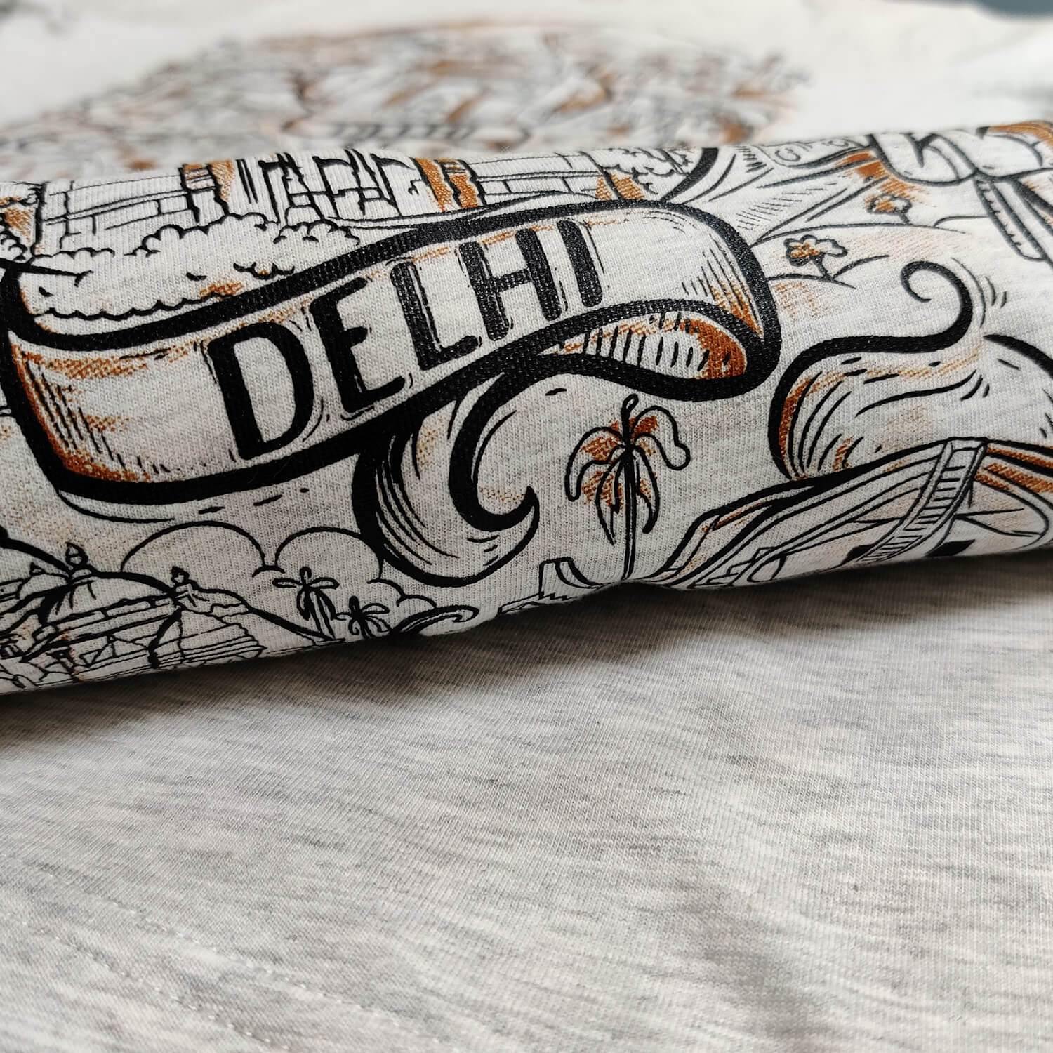 Delhi Doodle - White Melange T-Shirt - Raahi