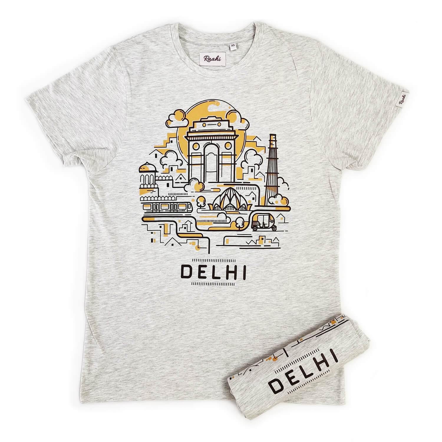 Delhi Line Art - White Melange T-Shirt - Raahi