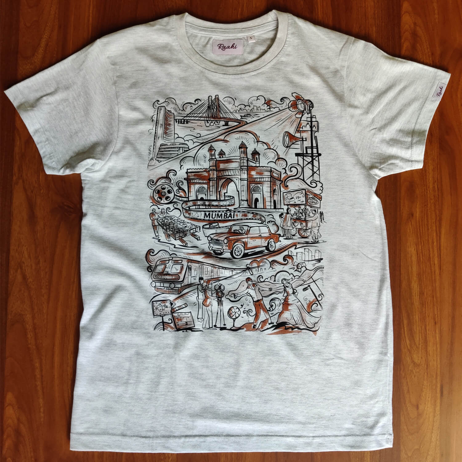 Mumbai Doodle - White Melange T-Shirt