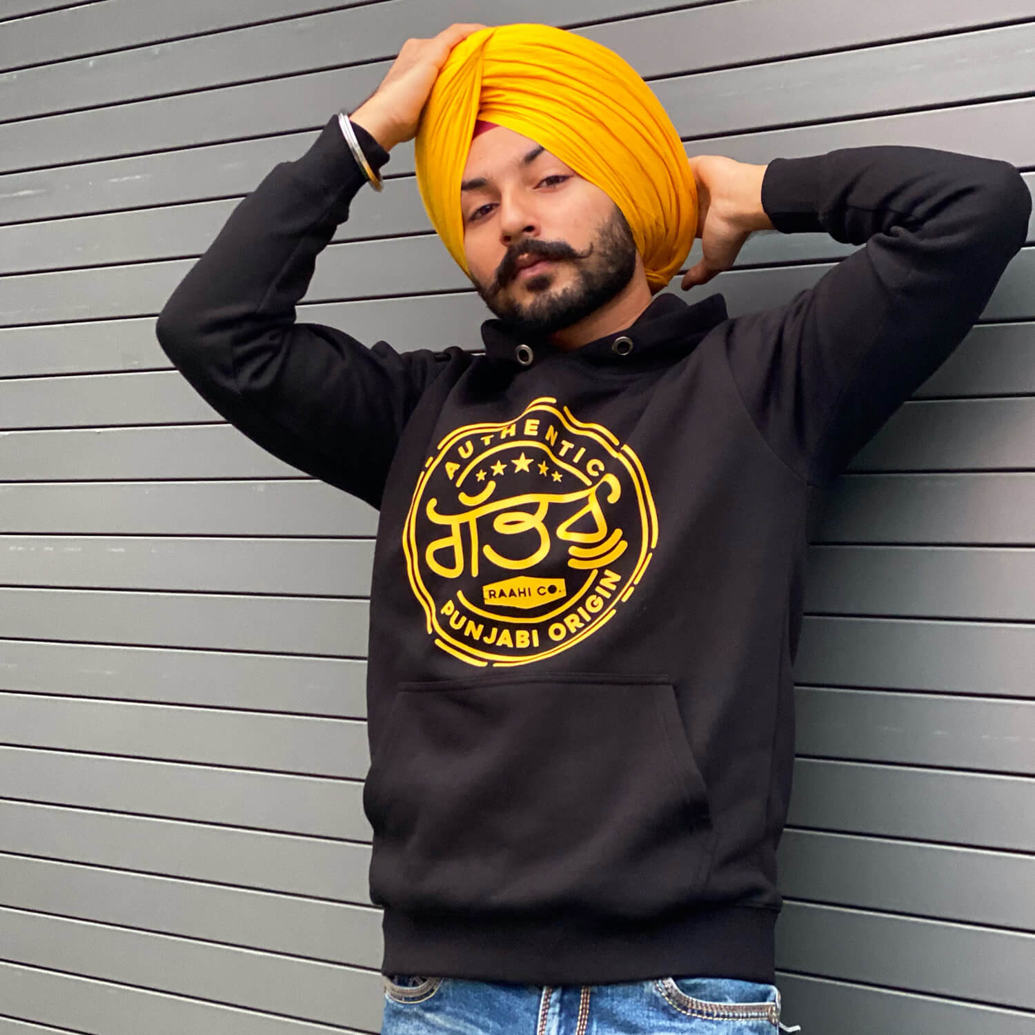 Gabru Stamp Punjabi - Black Hooded Sweatshirt